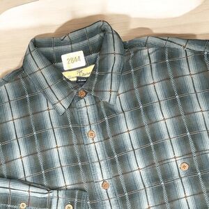 Tommy Bahama Men's Forest Green Plaid Silk Long Sleeve Button Up Shirt Size M